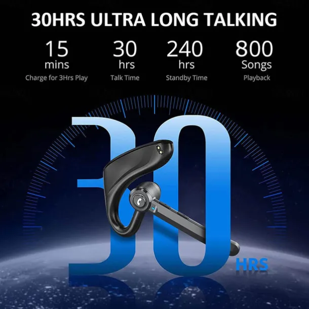 Dual-Mic AI Noise Cancelling Bluetooth Headset for Cell Phones, 30Hrs HD Talktime 10 Days Standby Wireless Bluetooth Earpiece IPX6 Waterproof Ultra-Light Wireless Headset Truckers/Office/Business