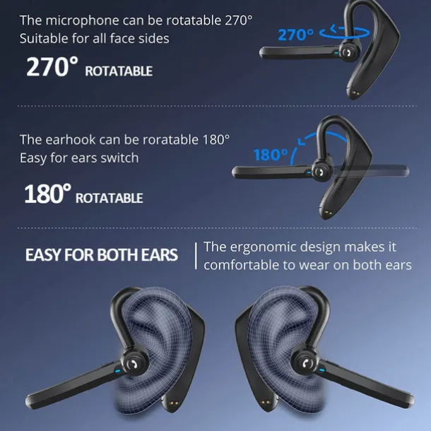 Dual-Mic AI Noise Cancelling Bluetooth Headset for Cell Phones, 30Hrs HD Talktime 10 Days Standby Wireless Bluetooth Earpiece IPX6 Waterproof Ultra-Light Wireless Headset Truckers/Office/Business