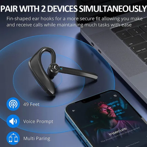 Dual-Mic AI Noise Cancelling Bluetooth Headset for Cell Phones, 30Hrs HD Talktime 10 Days Standby Wireless Bluetooth Earpiece IPX6 Waterproof Ultra-Light Wireless Headset Truckers/Office/Business