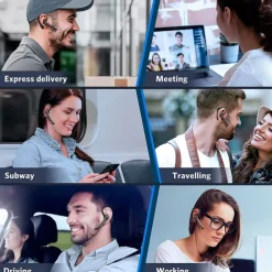 Dual-Mic AI Noise Cancelling Bluetooth Headset for Cell Phones, 30Hrs HD Talktime 10 Days Standby Wireless Bluetooth Earpiece IPX6 Waterproof Ultra-Light Wireless Headset Truckers/Office/Business