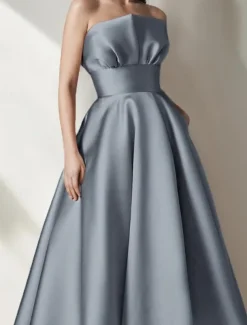 DustyA-Line Cocktail Dresses High-low Dress Formal Wedding Tea Length Midi Length Sleeveless Satin with Pleats Ruffles