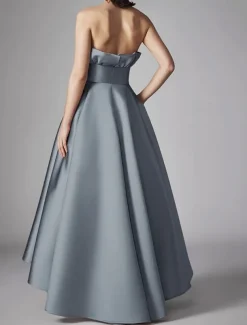 DustyA-Line Cocktail Dresses High-low Dress Formal Wedding Tea Length Midi Length Sleeveless Satin with Pleats Ruffles
