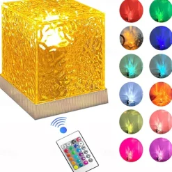 Dynamic Rotating Water Ripple Night Light with Remote Control 16-Color Rotating Water Pattern Flame Crystal Projector for Living RoomStudy Bedroom
