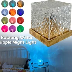 Dynamic Rotating Water Ripple Night Light with Remote Control Function, 16 Colors Rotating Water Ripple Crystal Light, Suitable for Photography, Study, Living Room, Bedroom Decorations and Lady Gift