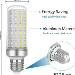 E27 LED Corn Light Bulbs - 40W Non-Dimmable 175V-265V for Home Lighting, Wall, Floor Lamps & Chandeliers 3PCS