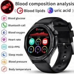 E480 Smart Watch 1.43 inch Smartwatch Fitness Running Watch Bluetooth ECG+PPG Temperature Monitoring Pedometer Compatible with Android iOS Women Men Long Standby Hands-Free Calls Waterproof IP 67