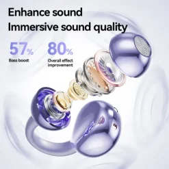 Ear Clip with Wireless Charging Case Hands Free Telephone Driving Bluetooth 5.3 Sports Ergonomic Design Stereo for Workout