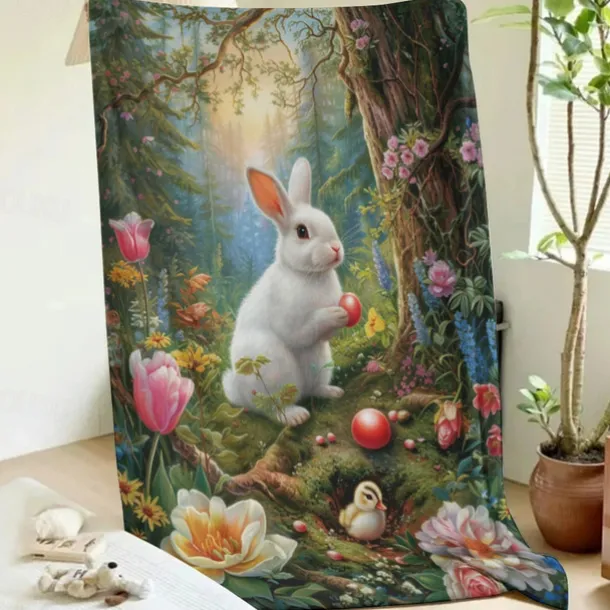 Easter Day Bunny Rabbit Pattern Throws Blanket Flannel Throw Blankets Warm All Seasons Gifts Big Blanket