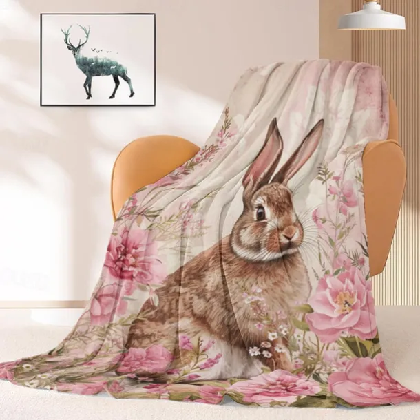 Easter Day Bunny Rabbit Pattern Throws Blanket Flannel Throw Blankets Warm All Seasons Gifts Big Blanket