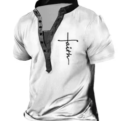 Easter Faith Mens Graphic Shirt 3D | Green Summer Cotton Tee Henley Vintage Designer Basic Casual Letter Templar Cross Short Sleeve White Blue Brown Templer