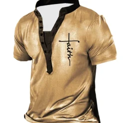 Easter Faith Mens Graphic Shirt 3D | Green Summer Cotton Tee Henley Vintage Designer Basic Casual Letter Templar Cross Short Sleeve White Blue Brown Templer