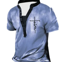 Easter Faith Mens Graphic Shirt 3D | Green Summer Cotton Tee Henley Vintage Designer Basic Casual Letter Templar Cross Short Sleeve White Blue Brown Templer