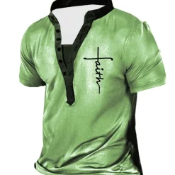 Easter Faith Mens Graphic Shirt 3D | Green Summer Cotton Tee Henley Vintage Designer Basic Casual Letter Templar Cross Short Sleeve White Blue Brown Templer
