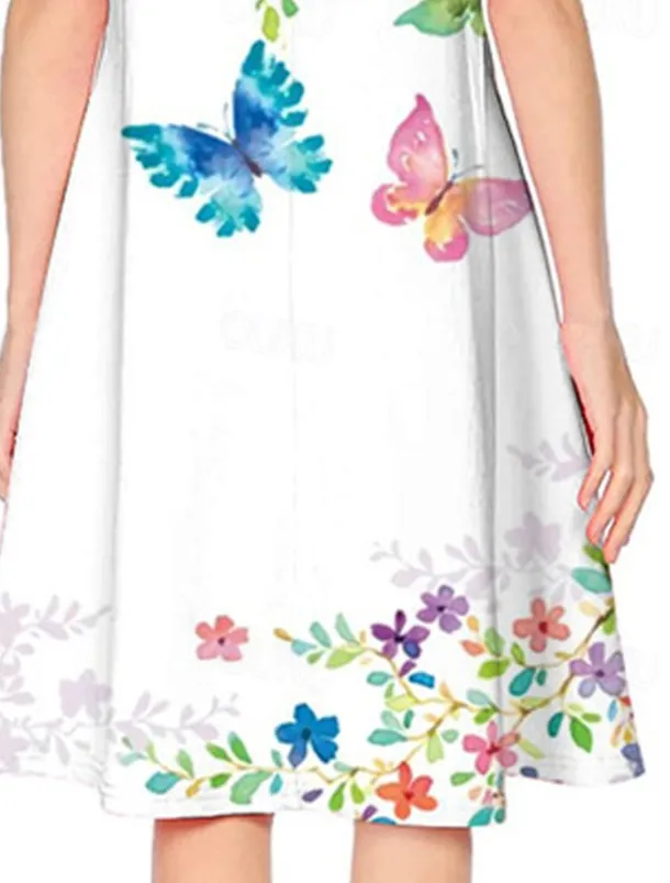 Easter Girls' 3D Floral Animal Butterfly Dress Short Sleeve 3D Print Summer Spring Vacation Daily Holiday Cute Casual Sweet Kids 3-12 Years A Line Dress Above Knee Regular Fit