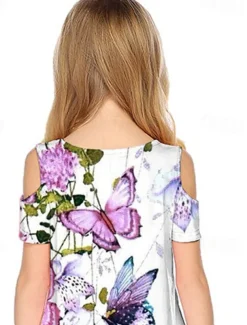 Easter Girls' 3D Floral Animal Butterfly Dress Short Sleeve 3D Print Summer Spring Vacation Daily Holiday Cute Casual Sweet Kids 3-12 Years A Line Dress Above Knee Regular Fit