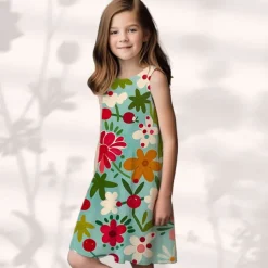 Easter Girls' 3D Floral Graphic Dress Sleeveless Summer Spring Vacation Daily Holiday Princess Beautiful Sweet Kids 4-12 Years Casual Dress A Line Dress Knee-length Regular Fit