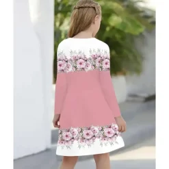 Easter Girls' 3D Floral Graphic Dress Long Sleeve Summer Spring Vacation Daily Holiday Princess Beautiful Sweet Kids 4-12 Years Casual Dress A Line Dress Knee-length Regular Fit