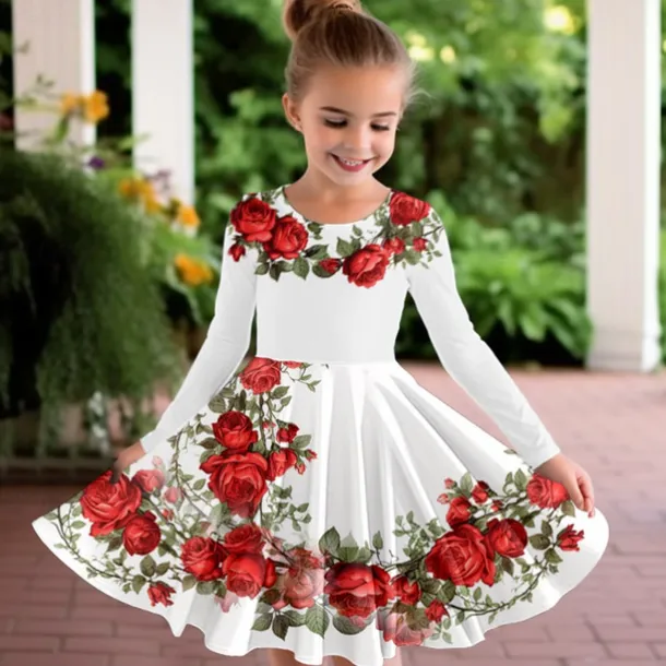 Easter Girls' 3D Floral Graphic Butterfly Dress Long Sleeve 3D Print Summer Fall Vacation Sports & Outdoor Daily Cute Casual Beautiful Kids 3-12 Years Casual Dress A Line Dress Above Knee Regular Fit