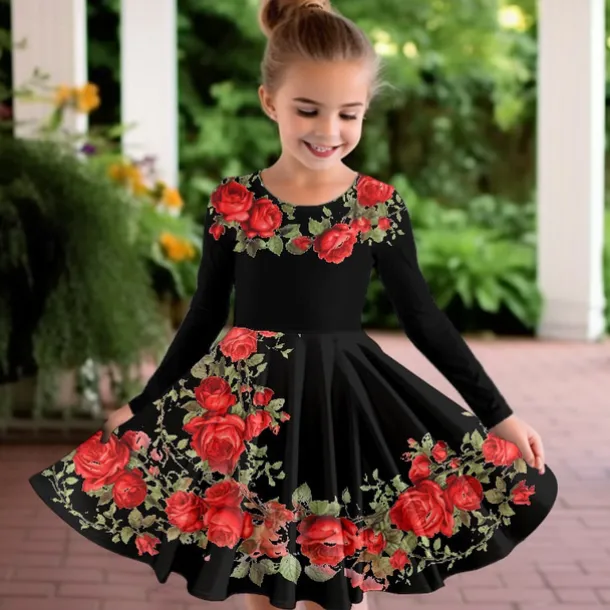 Easter Girls' 3D Floral Graphic Butterfly Dress Long Sleeve 3D Print Summer Fall Vacation Sports & Outdoor Daily Cute Casual Beautiful Kids 3-12 Years Casual Dress A Line Dress Above Knee Regular Fit