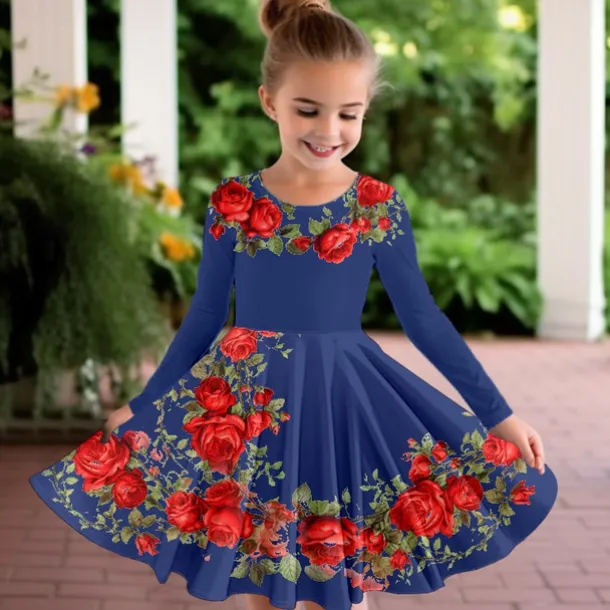 Easter Girls' 3D Floral Graphic Butterfly Dress Long Sleeve 3D Print Summer Fall Vacation Sports & Outdoor Daily Cute Casual Beautiful Kids 3-12 Years Casual Dress A Line Dress Above Knee Regular Fit