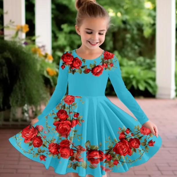 Easter Girls' 3D Floral Graphic Butterfly Dress Long Sleeve 3D Print Summer Fall Vacation Sports & Outdoor Daily Cute Casual Beautiful Kids 3-12 Years Casual Dress A Line Dress Above Knee Regular Fit