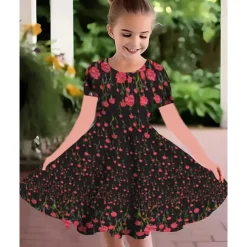 Easter Girls' 3D Graphic Dress Short Sleeve Summer Spring Vacation Daily Holiday Princess Beautiful Sweet Kids 4-12 Years Casual Dress A Line Dress Knee-length Regular Fit