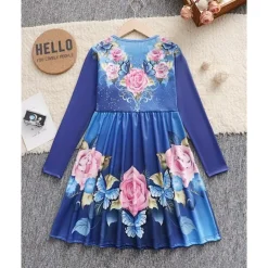 Easter Girls' 3D Graphic Flower Dress Long Sleeve Summer Spring Vacation Daily Holiday Princess Beautiful Sweet Kids 4-12 Years Casual Dress A Line Dress Knee-length Regular Fit