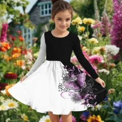 Easter Girls' 3D Graphic Flower Dress Long Sleeve Summer Spring Vacation Daily Holiday Princess Beautiful Sweet Kids 4-12 Years Casual Dress A Line Dress Knee-length Regular Fit