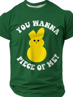 Easter Men's Rabbit Funny T Shirt Polyester Short Sleeve Graphic Shirt Black Green Comfortable Tee Party Street Fashion Designer Clothing