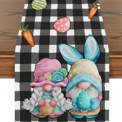 Easter Pattern Table Runner Holiday Table Runner Seasonal Farmhouse Burlap Table Cloth for Wedding Anniversary Home Kitchen Dinner Table Party Decor