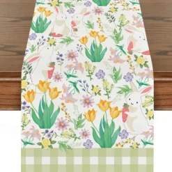 Easter Pattern Table Runner Holiday Table Runner Seasonal Farmhouse Burlap Table Cloth for Wedding Anniversary Home Kitchen Dinner Table Party Decor