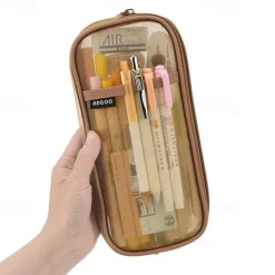 EASTHILL Grid Mesh Pen Pencil Case with Zipper Clear Makeup Color Pouch Cosmetics Bag Multi-Purpose Travel School Teen Girls Transparent Stationary Bag Office Organizer Box for Adluts(Pink)