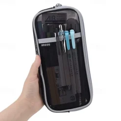 EASTHILL Grid Mesh Pen Pencil Case with Zipper Clear Makeup Color Pouch Cosmetics Bag Multi-Purpose Travel School Teen Girls Transparent Stationary Bag Office Organizer Box for Adluts(Pink)