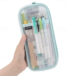 EASTHILL Grid Mesh Pen Pencil Case with Zipper Clear Makeup Color Pouch Cosmetics Bag Multi-Purpose Travel School Teen Girls Transparent Stationary Bag Office Organizer Box for Adluts(Pink)