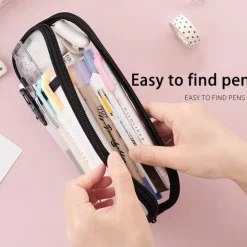 EASTHILL Grid Mesh Pen Pencil Case with Zipper Clear Makeup Color Pouch Cosmetics Bag Multi-Purpose Travel School Teen Girls Transparent Stationary Bag Office Organizer Box for Adluts(Pink)