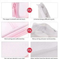 EASTHILL Grid Mesh Pen Pencil Case with Zipper Clear Makeup Color Pouch Cosmetics Bag Multi-Purpose Travel School Teen Girls Transparent Stationary Bag Office Organizer Box for Adluts(Pink)