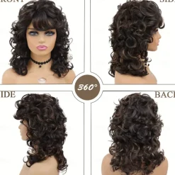 Easy-Style Heatproof Synthetic Wig - Bob with Bangs Lush Curls Perfect for Daily Wear & Special Occasions Natural Look Halloween Wigs