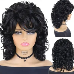 Easy-Style Heatproof Synthetic Wig - Bob with Bangs Lush Curls Perfect for Daily Wear & Special Occasions Natural Look Halloween Wigs