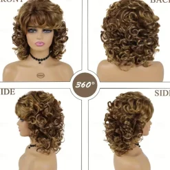 Easy-Style Heatproof Synthetic Wig - Bob with Bangs Lush Curls Perfect for Daily Wear & Special Occasions Natural Look Halloween Wigs