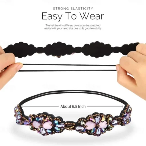 Elastic Beaded Headbands Beads Crystal Rhinestone for Women amp Girls