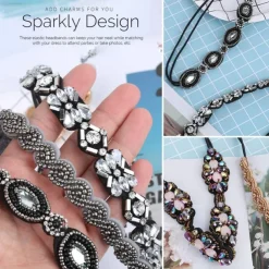 Elastic Beaded Headbands Beads Crystal Rhinestone for Women amp Girls