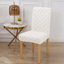 Elastic Dining Chair Cover Stretch Removable Washable Short Jacquard High Back Dining Chair Cover Protector Seat Slipcover
