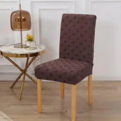Elastic Dining Chair Cover Stretch Removable Washable Short Jacquard High Back Dining Chair Cover Protector Seat Slipcover