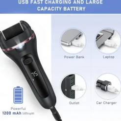 Electric Callus Removers for Feet Rechargeable Foot File Pedicure Kits Waterproof 2 Speed Foot Scrubber Professional Foot Care Tools for Dead Skin Cracked Heels with 3 Roller Heads