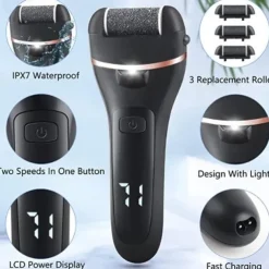 Electric Callus Removers for Feet Rechargeable Foot File Pedicure Kits Waterproof 2 Speed Foot Scrubber Professional Foot Care Tools for Dead Skin Cracked Heels with 3 Roller Heads