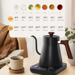 Electric Gooseneck Kettle Fast Water Boiler Stainless Steel Inner Temperature Control LCD Display Auto Shut Off 0.9L Pour Over Coffee and Tea Kettle