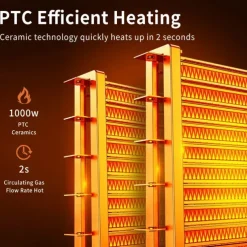 Electric Heater for Home Indoor 1000W Winter Space Heater PTC Ceramic Heating Fan 4 Modes 8H Timer Remote Control