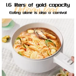 Electric Hot Pot Electric Cooking Pot Handle Auto Cut Off Portable Travel Cooker Portable Steamer