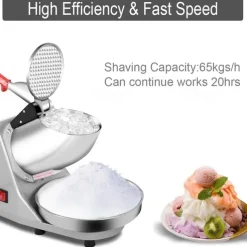 Electric Ice Crusher Crushed Ice Machine Snow Cone Maker with Stainless Steel Bowl Ice Shaver for Ice Cream, Cocktails, Cold Juice and Smoothies