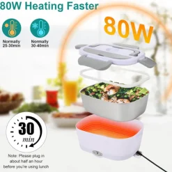 Electric Lunch Box Food Heater 80W Heated Lunch Box Portable Food Warmer Lunch Box with Removable 304 Stainless Steel Container